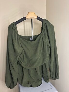 NEW- Never worn SHEIN Olive Green Peasant Blouse with Puff Sleeves